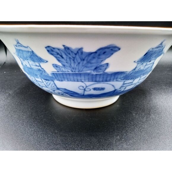 Set of 2 Blue White Porcelain Bowls Dragon and Landscape Design For Ramen 1 Mark - Picture 4 of 16